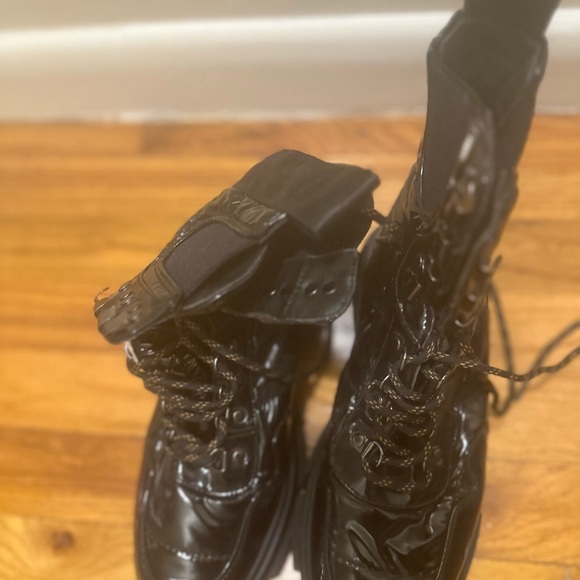 Black Patent Leather Combat Boots - Picture 1 of 6